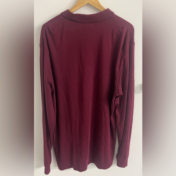 Land’s End Men’s Long Sleeve Burgundy Polo Shirt Size Large Preppy Classic - Picture 2 of 7